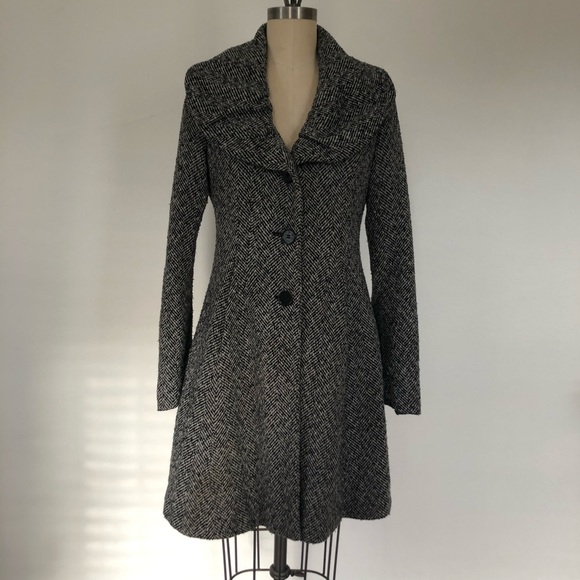 Express Herringbone Grey Wool Peacoat - Picture 1 of 8